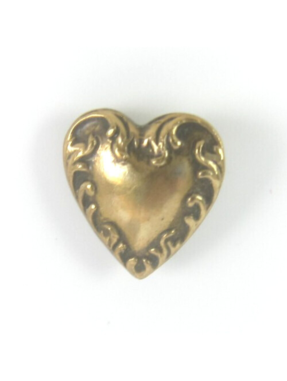 Vintage Heart Gold Tone Pin Filigree Leaf Border Lapel Hat Pin 0.5" Made in USA